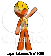Poster, Art Print Of Orange Construction Worker Contractor Man Waving Emphatically With Left Arm