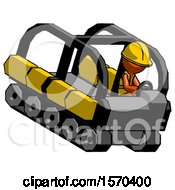 Poster, Art Print Of Orange Construction Worker Contractor Man Driving Amphibious Tracked Vehicle Top Angle View