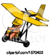 Poster, Art Print Of Orange Construction Worker Contractor Man In Ultralight Aircraft Top Side View
