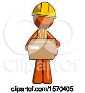 Poster, Art Print Of Orange Construction Worker Contractor Man Holding Box Sent Or Arriving In Mail