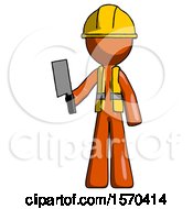 Poster, Art Print Of Orange Construction Worker Contractor Man Holding Meat Cleaver