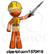 Poster, Art Print Of Orange Construction Worker Contractor Man Holding Sword In The Air Victoriously