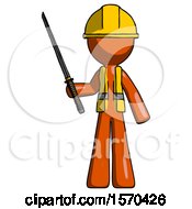 Poster, Art Print Of Orange Construction Worker Contractor Man Standing Up With Ninja Sword Katana