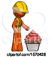 Poster, Art Print Of Orange Construction Worker Contractor Man With Giant Cupcake Dessert