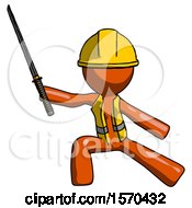 Poster, Art Print Of Orange Construction Worker Contractor Man With Ninja Sword Katana In Defense Pose
