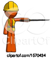 Poster, Art Print Of Orange Construction Worker Contractor Man Standing With Ninja Sword Katana Pointing Right
