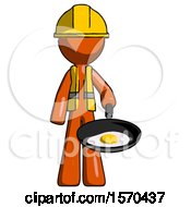 Poster, Art Print Of Orange Construction Worker Contractor Man Frying Egg In Pan Or Wok