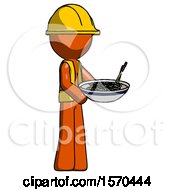 Poster, Art Print Of Orange Construction Worker Contractor Man Holding Noodles Offering To Viewer