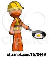 Poster, Art Print Of Orange Construction Worker Contractor Man Frying Egg In Pan Or Wok Facing Right