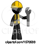 Poster, Art Print Of Black Construction Worker Contractor Man Holding Wrench Ready To Repair Or Work