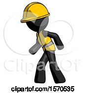 Poster, Art Print Of Black Construction Worker Contractor Man Suspense Action Pose Facing Left