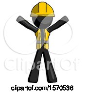 Poster, Art Print Of Black Construction Worker Contractor Man Surprise Pose Arms And Legs Out