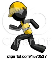 Poster, Art Print Of Black Construction Worker Contractor Man Running Fast Left