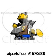 Poster, Art Print Of Black Construction Worker Contractor Man Flying In Gyrocopter Front Side Angle View