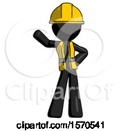 Black Construction Worker Contractor Man Waving Right Arm With Hand On Hip