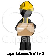Black Construction Worker Contractor Man Holding Box Sent Or Arriving In Mail