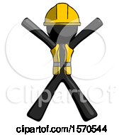 Black Construction Worker Contractor Man Jumping Or Flailing