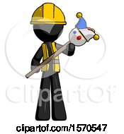 Black Construction Worker Contractor Man Holding Jester Diagonally