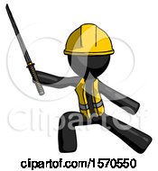 Black Construction Worker Contractor Man With Ninja Sword Katana In Defense Pose