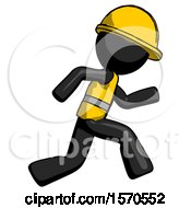 Poster, Art Print Of Black Construction Worker Contractor Man Running Fast Right