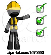 Poster, Art Print Of Black Construction Worker Contractor Man Standing By List Of Checkmarks