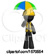 Poster, Art Print Of Black Construction Worker Contractor Man Holding Umbrella Rainbow Colored
