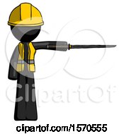 Black Construction Worker Contractor Man Standing With Ninja Sword Katana Pointing Right