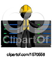 Black Construction Worker Contractor Man With Server Racks In Front Of Two Networked Systems