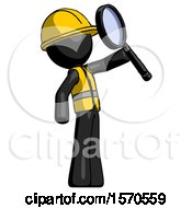 Poster, Art Print Of Black Construction Worker Contractor Man Inspecting With Large Magnifying Glass Facing Up