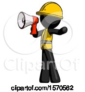 Poster, Art Print Of Black Construction Worker Contractor Man Shouting Into Megaphone Bullhorn Facing Left