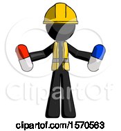 Poster, Art Print Of Black Construction Worker Contractor Man Holding A Red Pill And Blue Pill