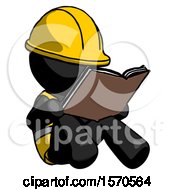 Black Construction Worker Contractor Man Reading Book While Sitting Down