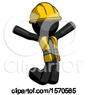 Black Construction Worker Contractor Man Jumping Or Kneeling With Gladness
