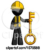 Black Construction Worker Contractor Man Holding Key Made Of Gold