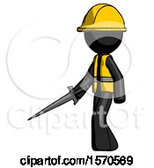 Poster, Art Print Of Black Construction Worker Contractor Man With Sword Walking Confidently