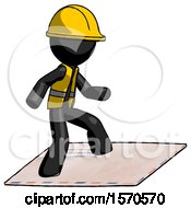 Poster, Art Print Of Black Construction Worker Contractor Man On Postage Envelope Surfing