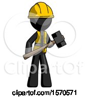 Poster, Art Print Of Black Construction Worker Contractor Man With Sledgehammer Standing Ready To Work Or Defend