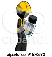 Black Construction Worker Contractor Man Holding Glass Medicine Bottle