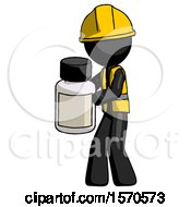 Poster, Art Print Of Black Construction Worker Contractor Man Holding White Medicine Bottle