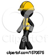 Poster, Art Print Of Black Construction Worker Contractor Man Man Walking Turned Left Front View