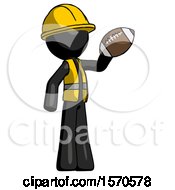 Poster, Art Print Of Black Construction Worker Contractor Man Holding Football Up