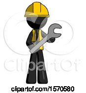 Black Construction Worker Contractor Man Holding Large Wrench With Both Hands