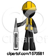 Poster, Art Print Of Black Construction Worker Contractor Man Standing With Large Thermometer