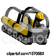Poster, Art Print Of Black Construction Worker Contractor Man Driving Amphibious Tracked Vehicle Top Angle View
