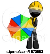 Poster, Art Print Of Black Construction Worker Contractor Man Holding Rainbow Umbrella Out To Viewer