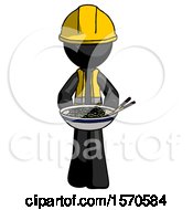 Black Construction Worker Contractor Man Serving Or Presenting Noodles