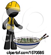 Poster, Art Print Of Black Construction Worker Contractor Man And Noodle Bowl Giant Soup Restaraunt Concept