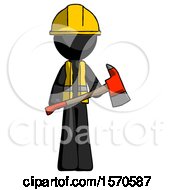 Poster, Art Print Of Black Construction Worker Contractor Man Holding Red Fire Fighters Ax
