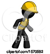 Poster, Art Print Of Black Construction Worker Contractor Man Suspense Action Pose Facing Right