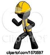Poster, Art Print Of Black Construction Worker Contractor Man Martial Arts Defense Pose Left